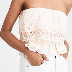 NWT AEO blush smocked overlay tube top xs